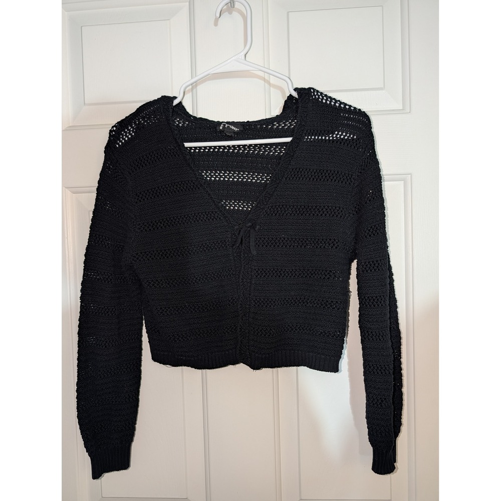 Art Class Girls Black Crochet Tie Front Cropped Cardigan L 10/12 Boho